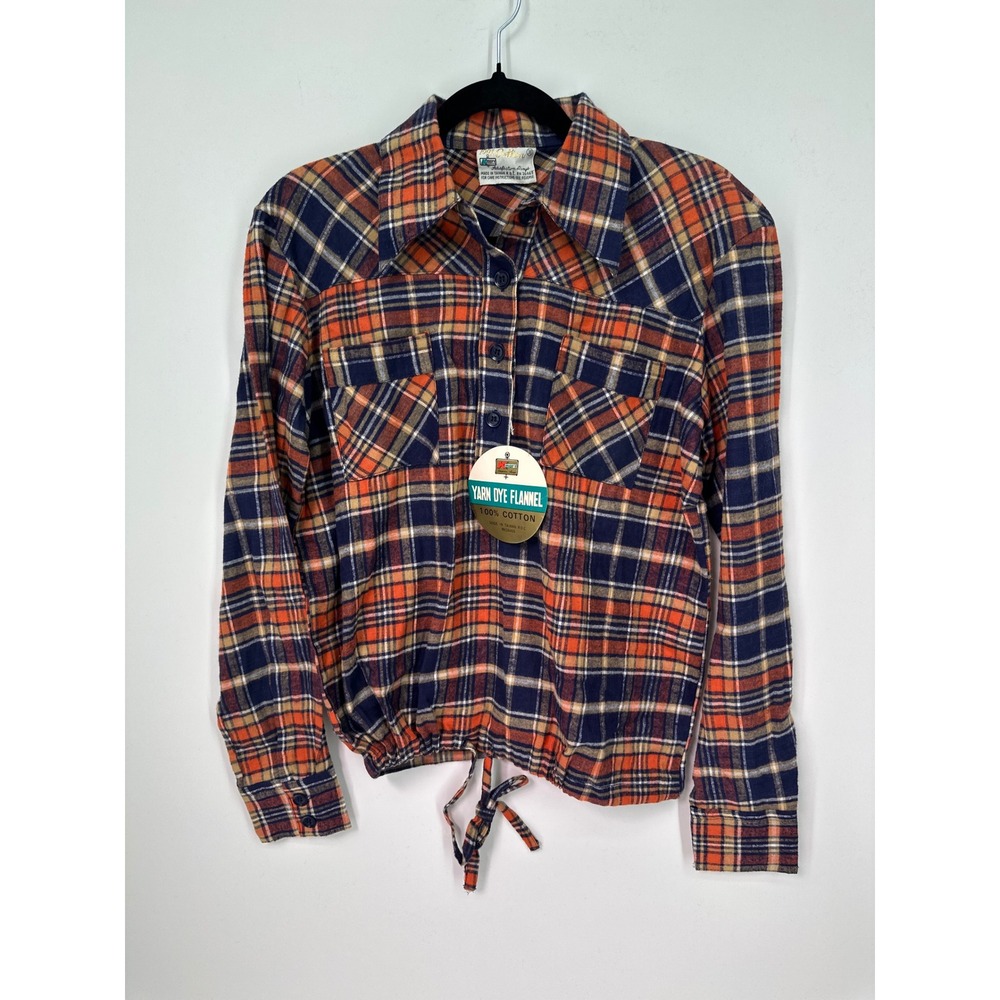 Vintage Kmart Plaid Flannel Shirt Womens 38 NWT 70s Taiwan Tie Waist Western0397